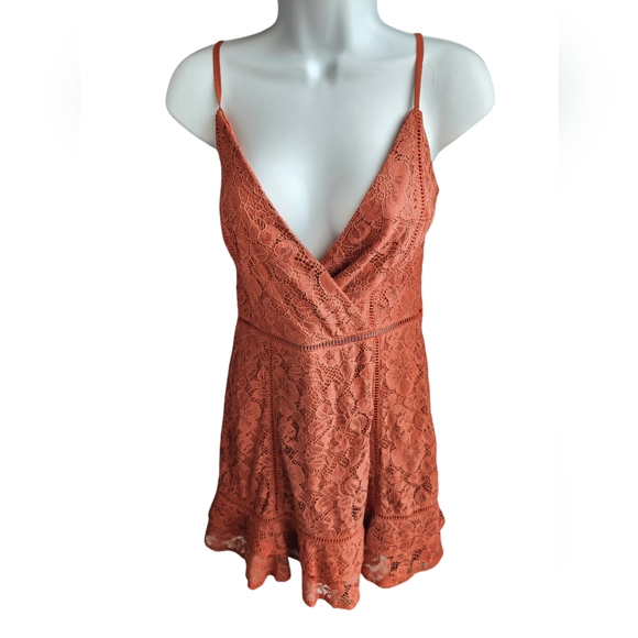 Lulus Dresses & Skirts - Lulus Sweet Like Candy Brown Lace Ruffled Mini Dress Party Glam Size M